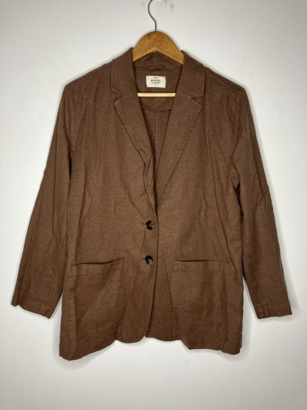 Marine Layer Women's Small Brown Hemp Tencel Blend Blazer Jacket Two Button